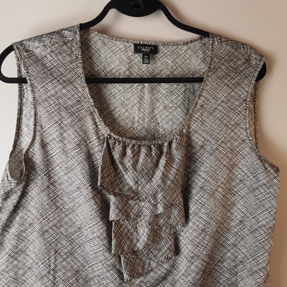 Talbot's Petite Cotton Silk Sleeveless Blouse Ruffle | Tan, Black, Brown | 12P - Picture 2 of 11